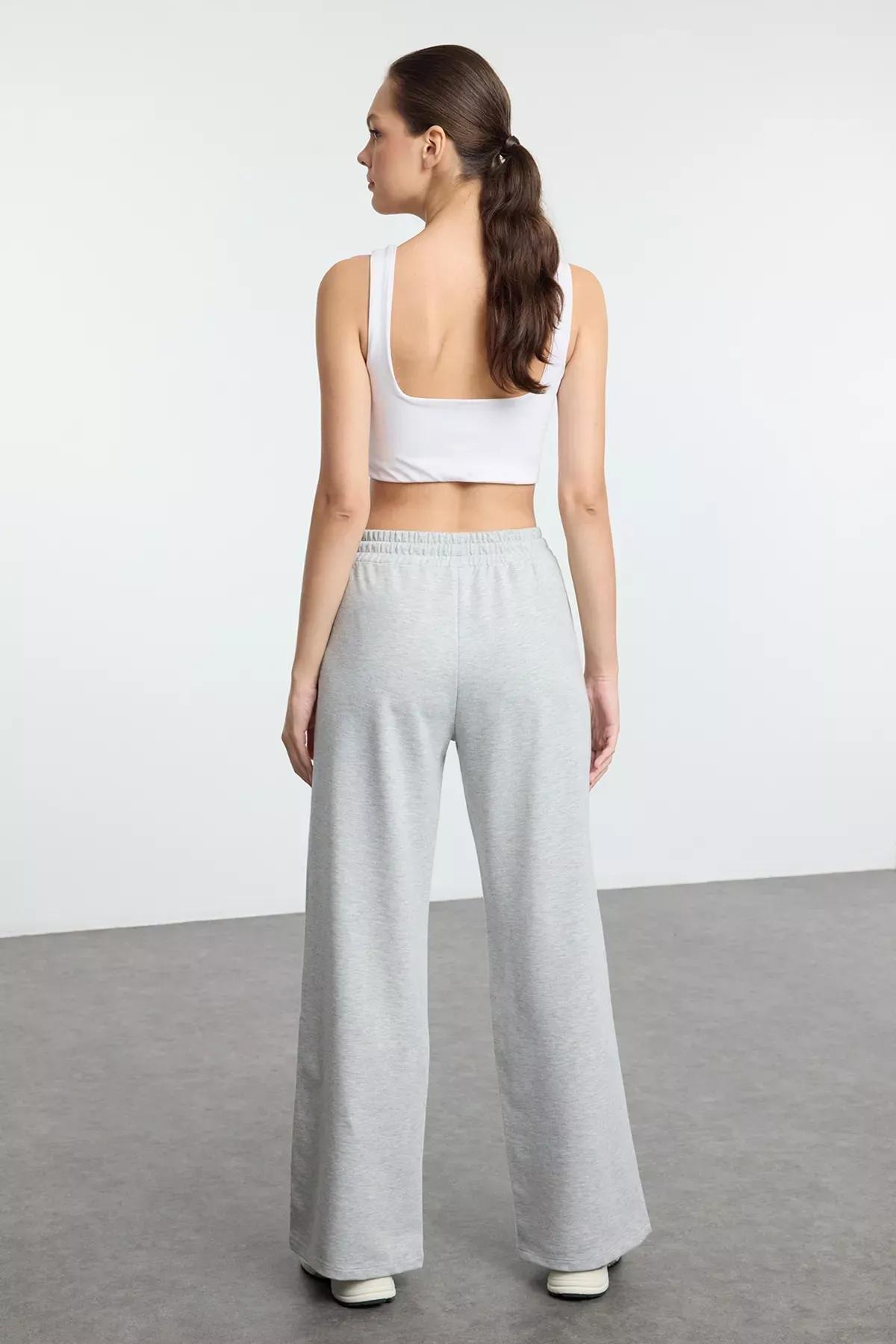 Grey Melange Knit Sweatpants, , large image number 4