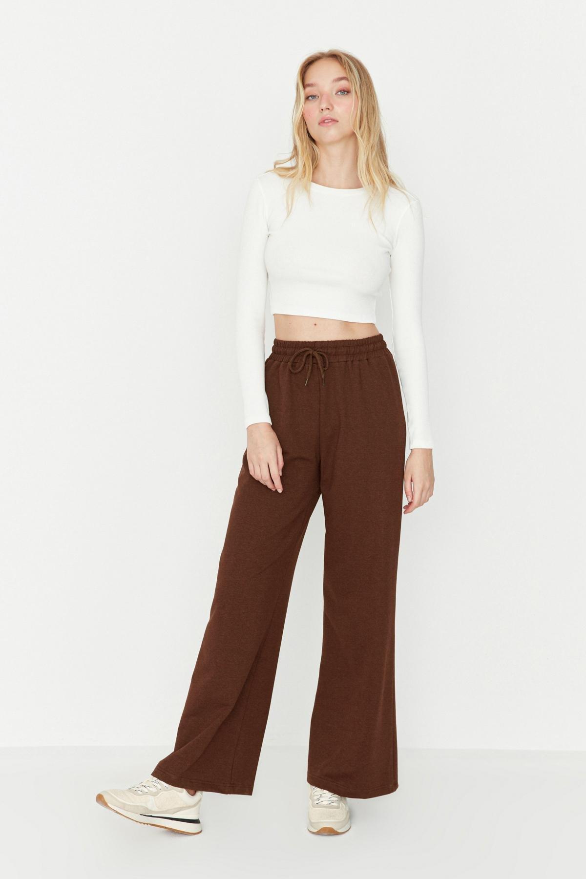 Brown Wide Leg Sweatpants, Brown, large image number 2