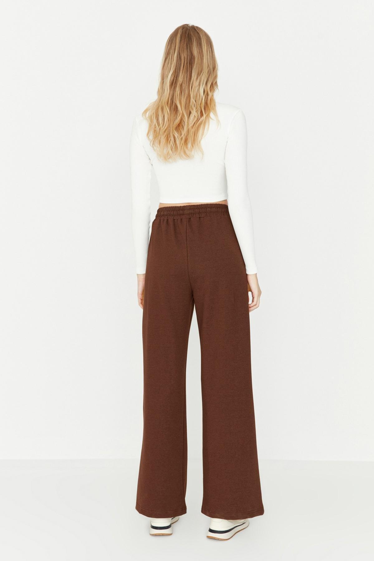 Brown Wide Leg Sweatpants, Brown, large image number 5