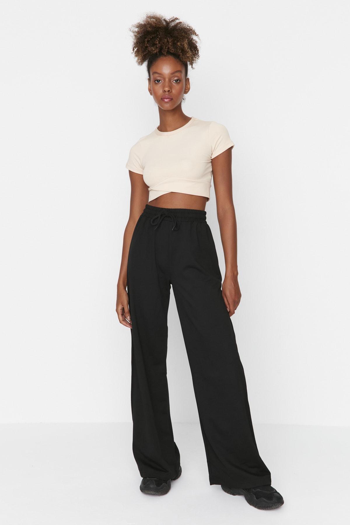 Black Wide Leg Sweatpants, , large image number 0