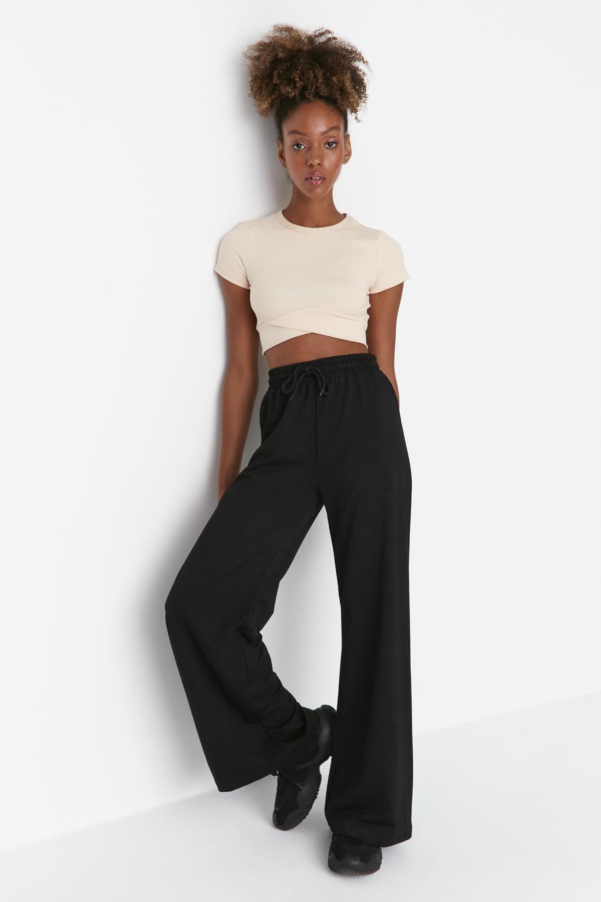 Black Wide Leg Sweatpants, , large image number 1