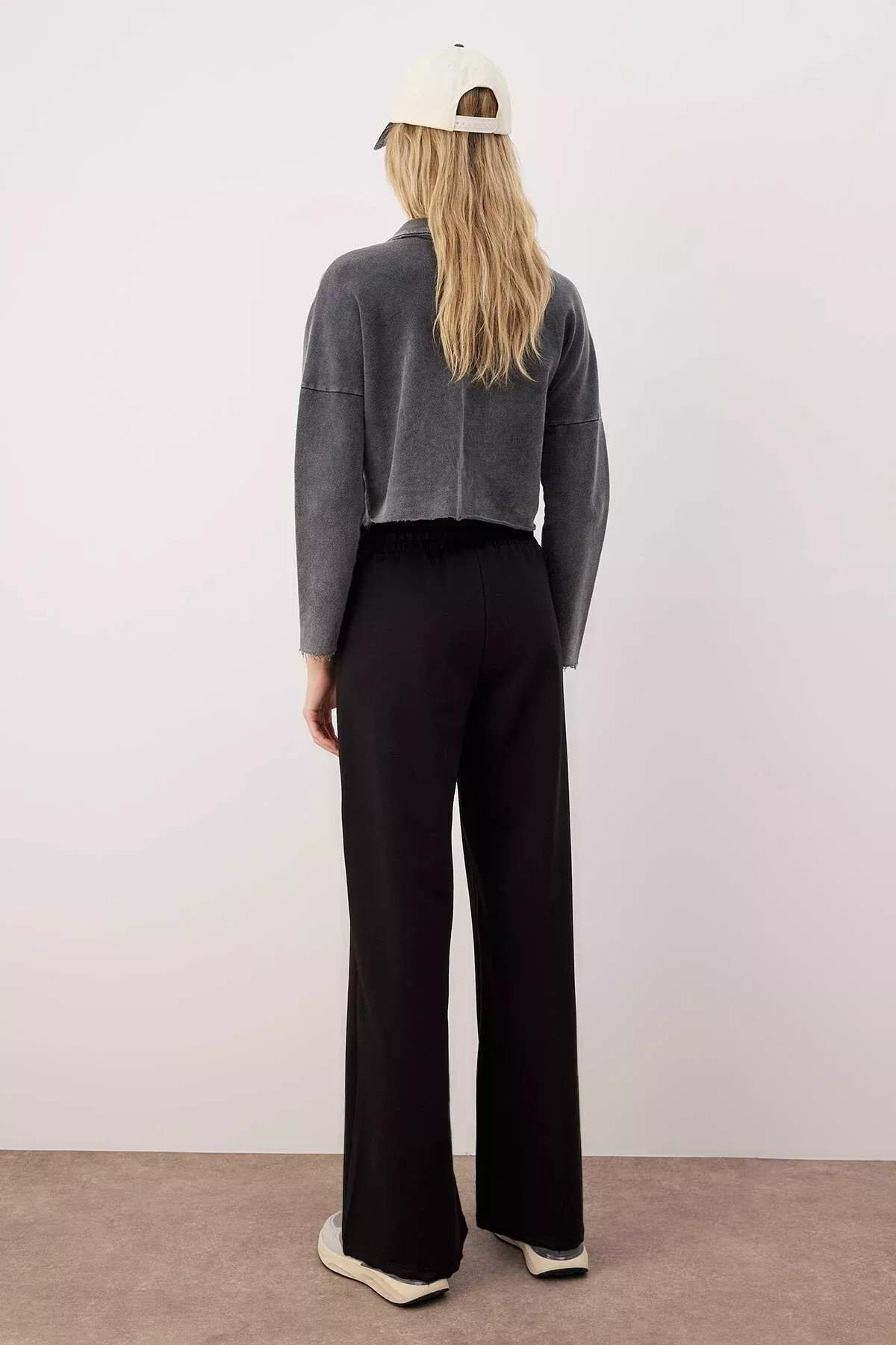 Black Wide Leg Sweatpants, Black, large image number 9