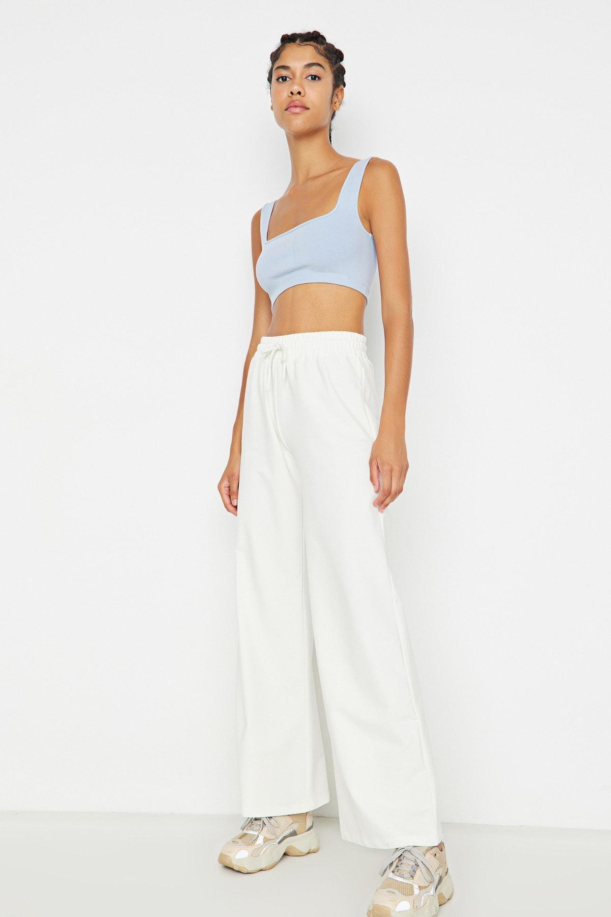 Cream Wide Leg Sweatpants, , large image number 1