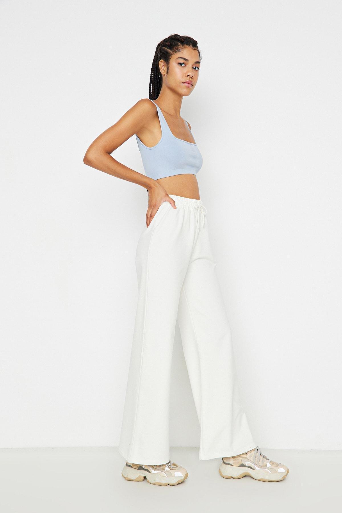 Cream Wide Leg Sweatpants, , large image number 3