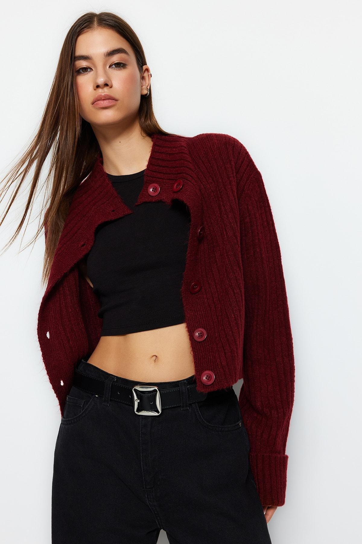 Cardigan - Burgundy - Regular fit, Single, Burgundy, large image number 0