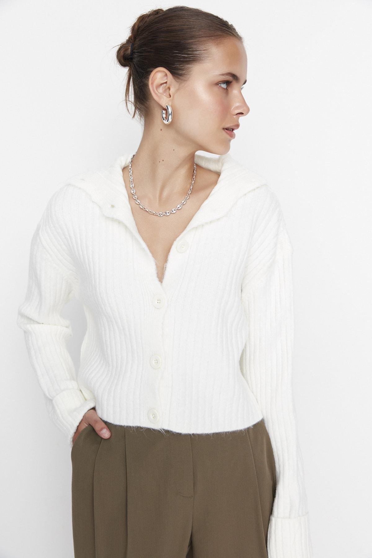 White Regular Cardigan, Ecru, medium