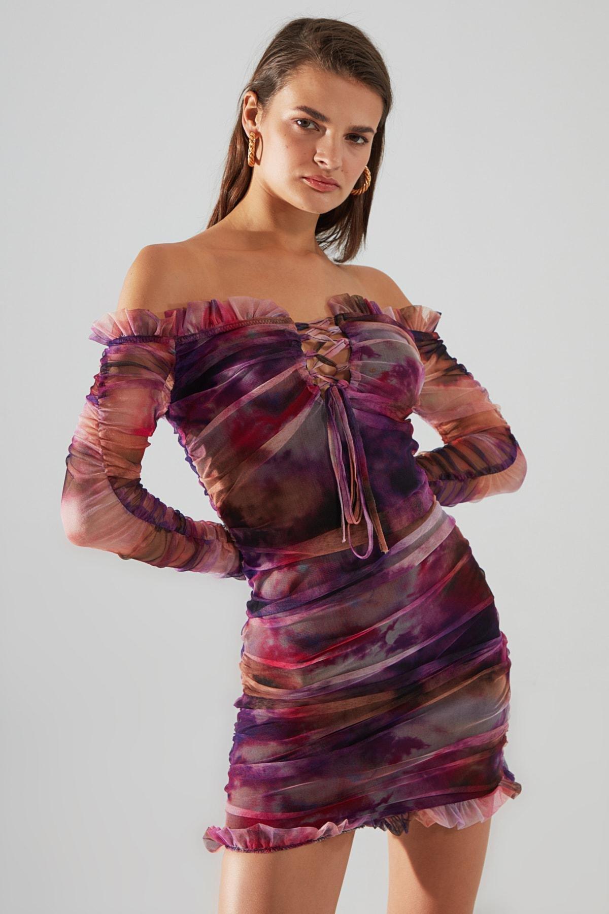 Trendyol - Multicolour Bodycon Carmen Collar Dress