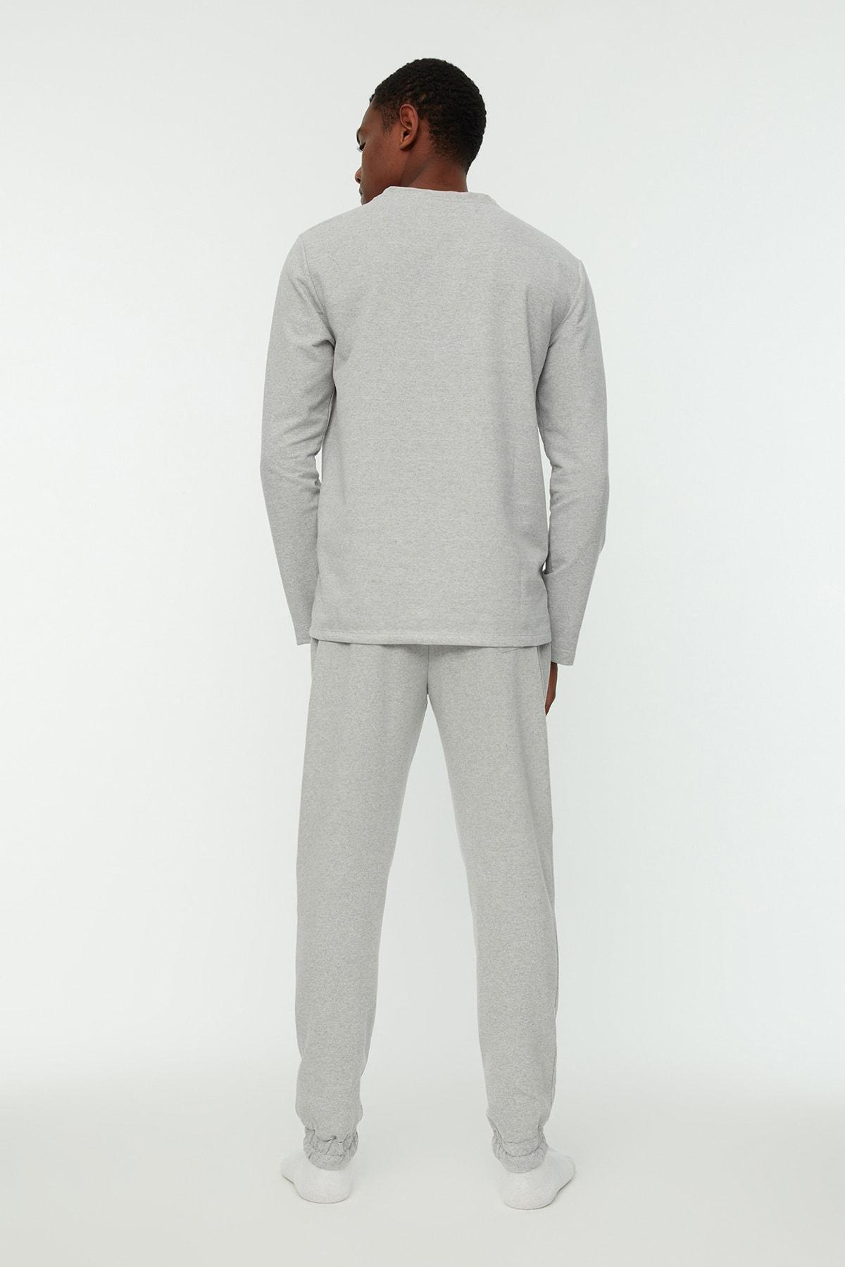 Grey Plain Mid Waist Pajama Set, , large image number 5