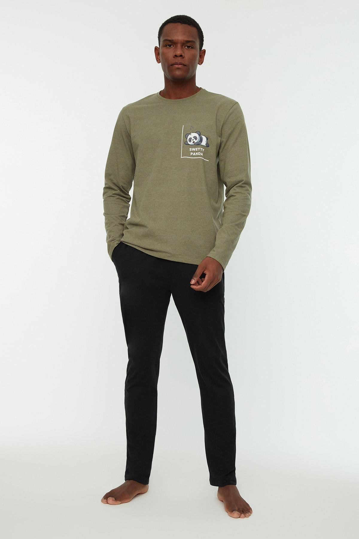 طقم بيجاما بخصر متوسط الارتفاع، أخضر, Khaki, medium