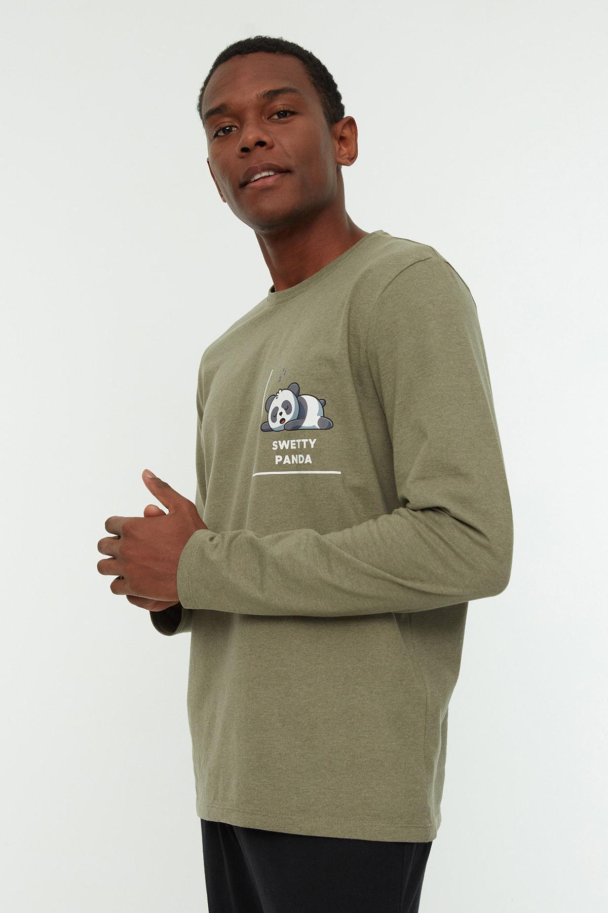 طقم بيجاما بخصر متوسط الارتفاع، أخضر, Khaki, large image number 1