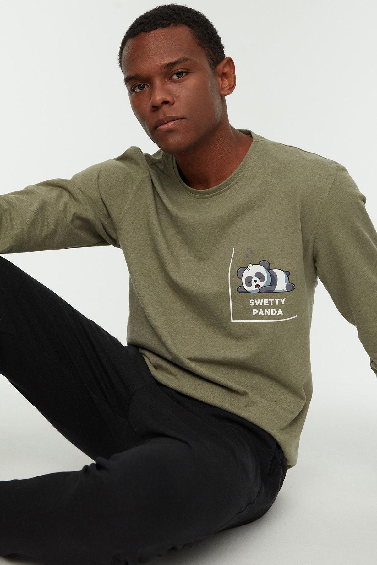 طقم بيجاما بخصر متوسط الارتفاع، أخضر, Khaki, large image number 4