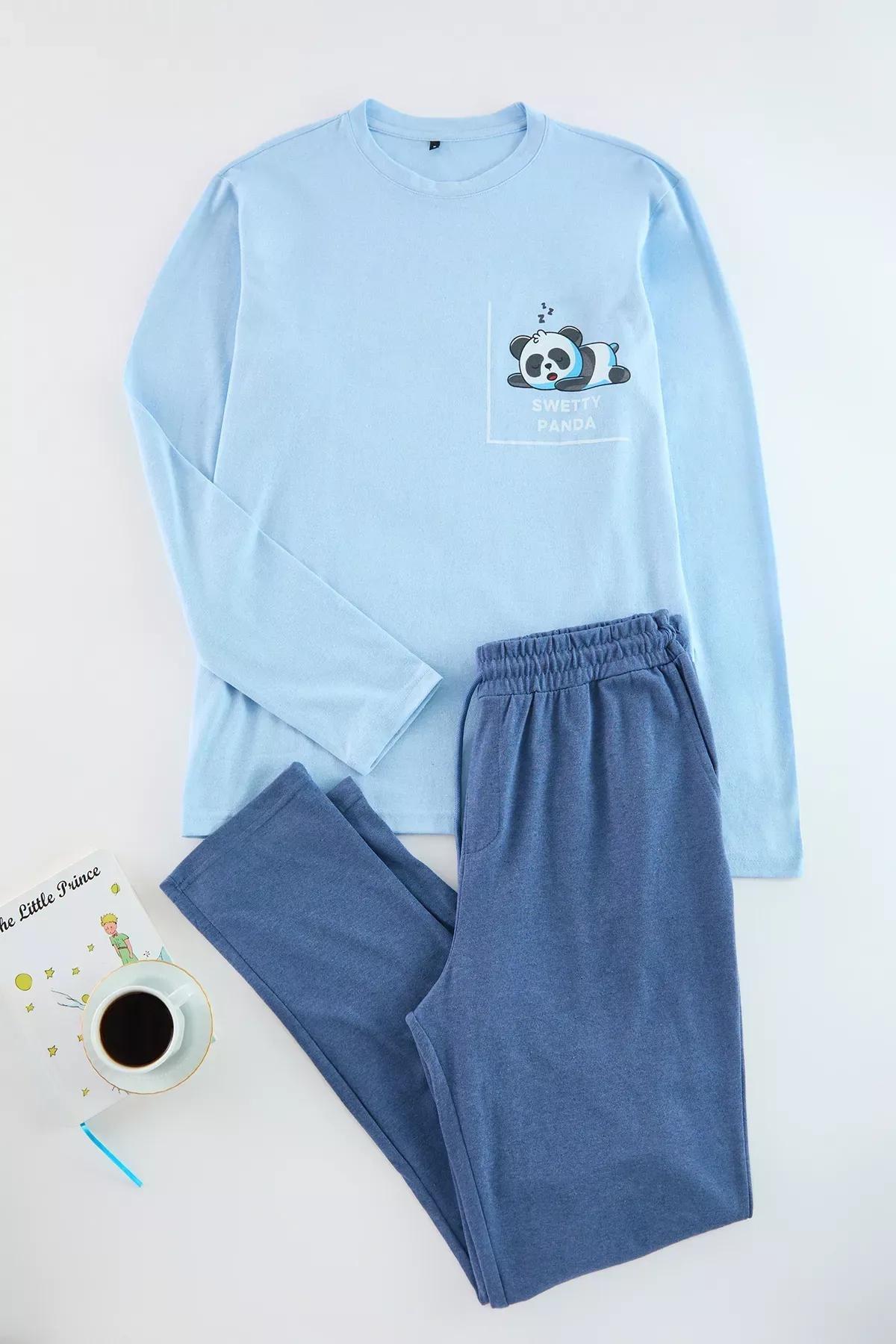 Blue - Blue Mens Regular Fit Pajama Set, Blue, large image number 0