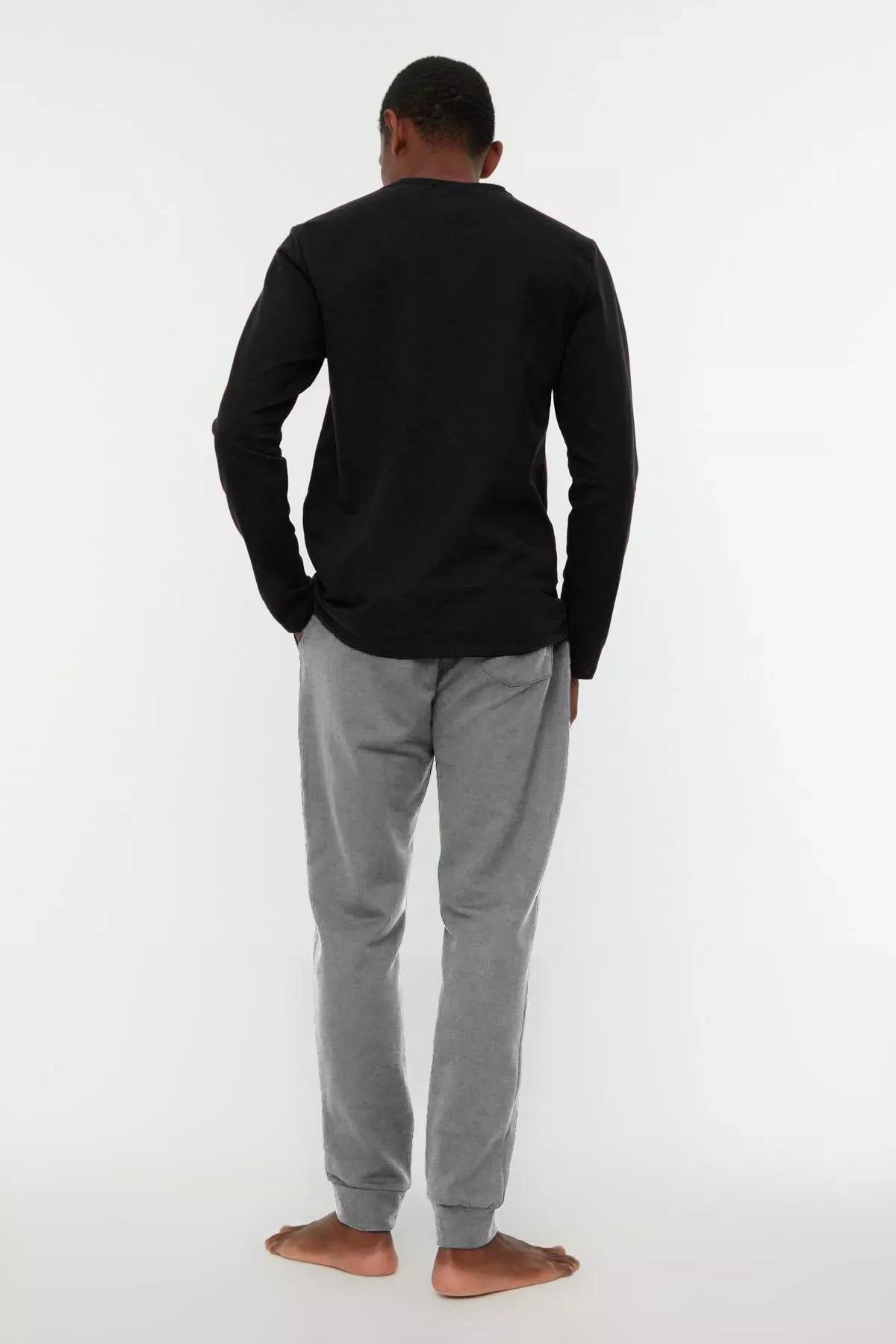 Black Printed Knitted Pyjamas Set, BLACK, large image number 5