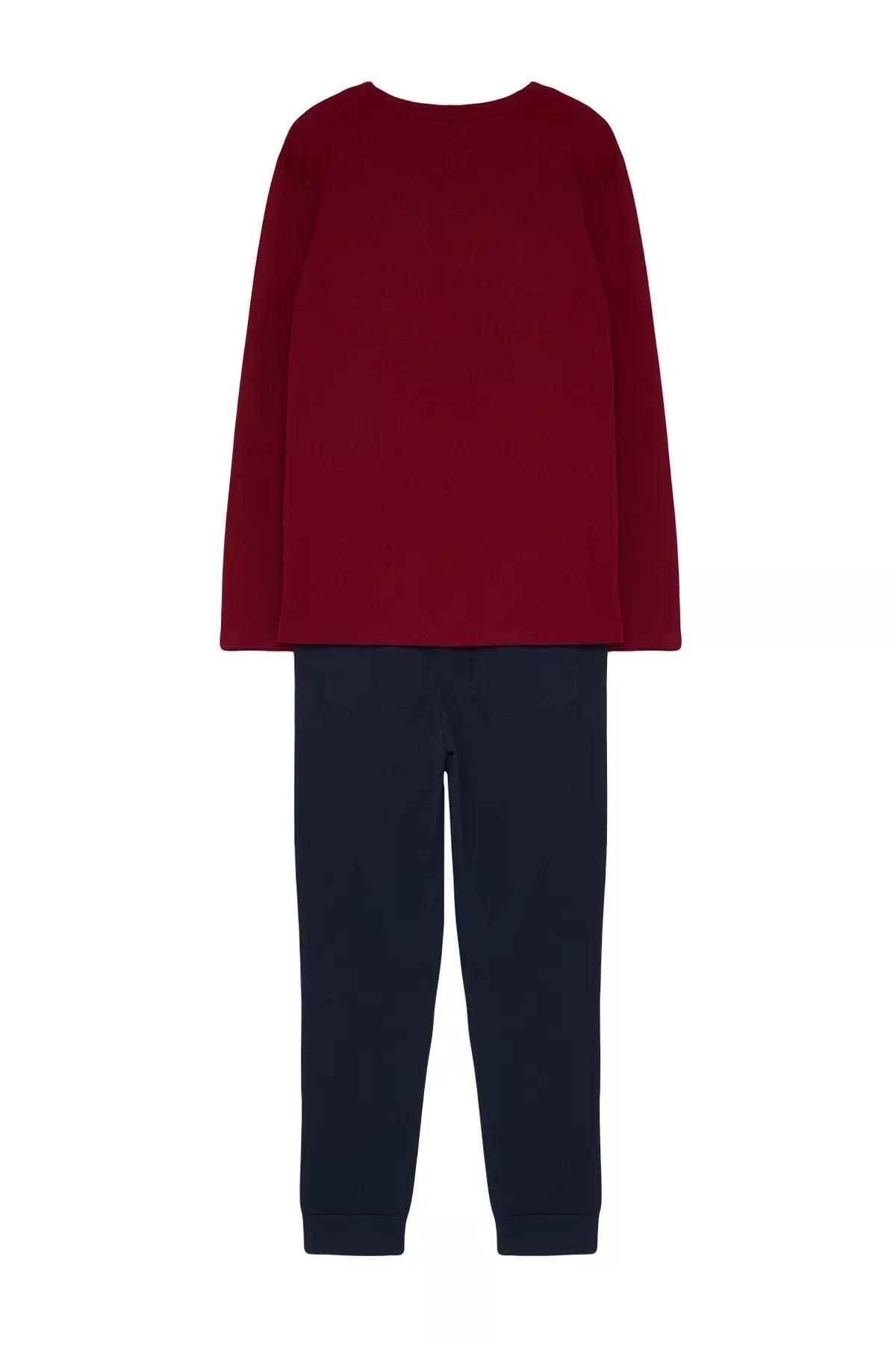 Red Graphic Crew Neck Pajama Set, Burgundy, large image number 6
