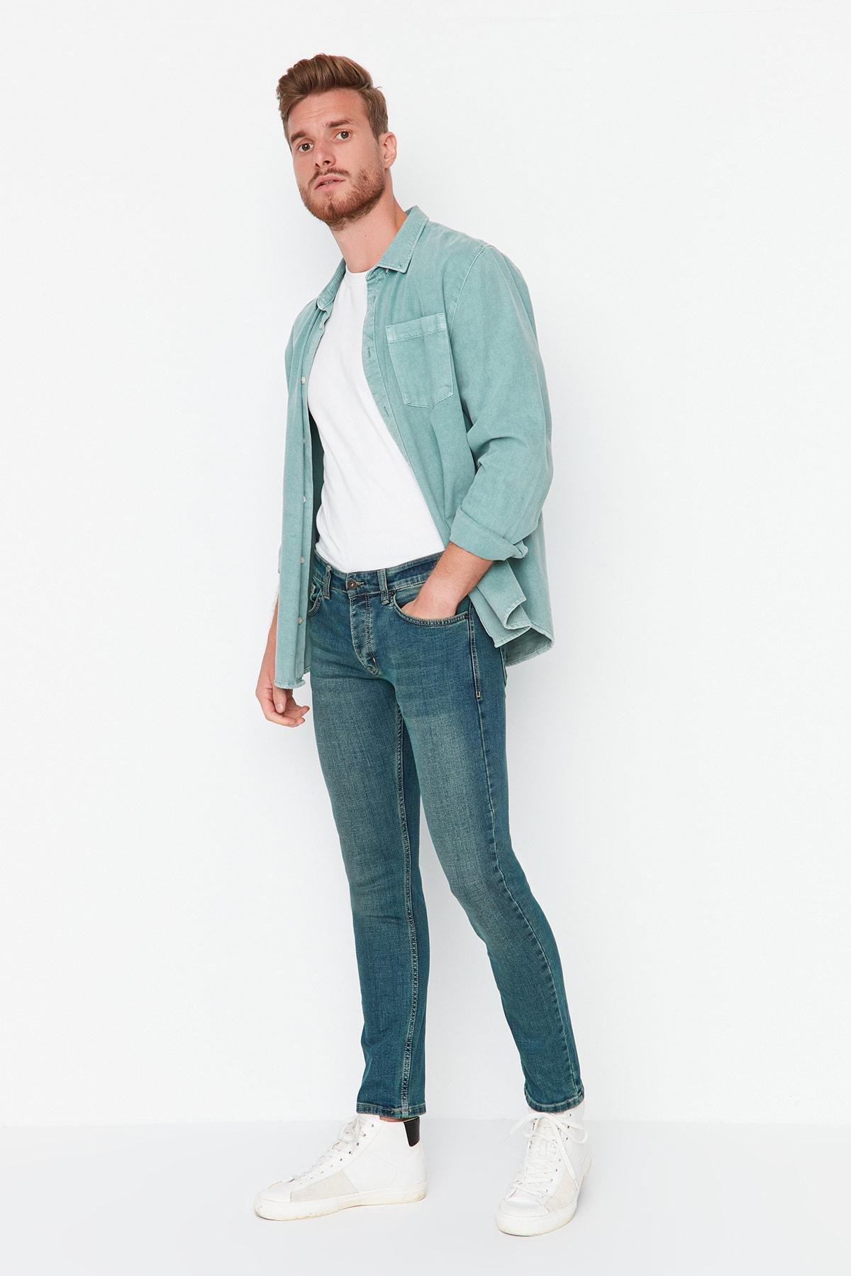 Blue Skinny Mid Waist Jeans, Blue, large image number 1