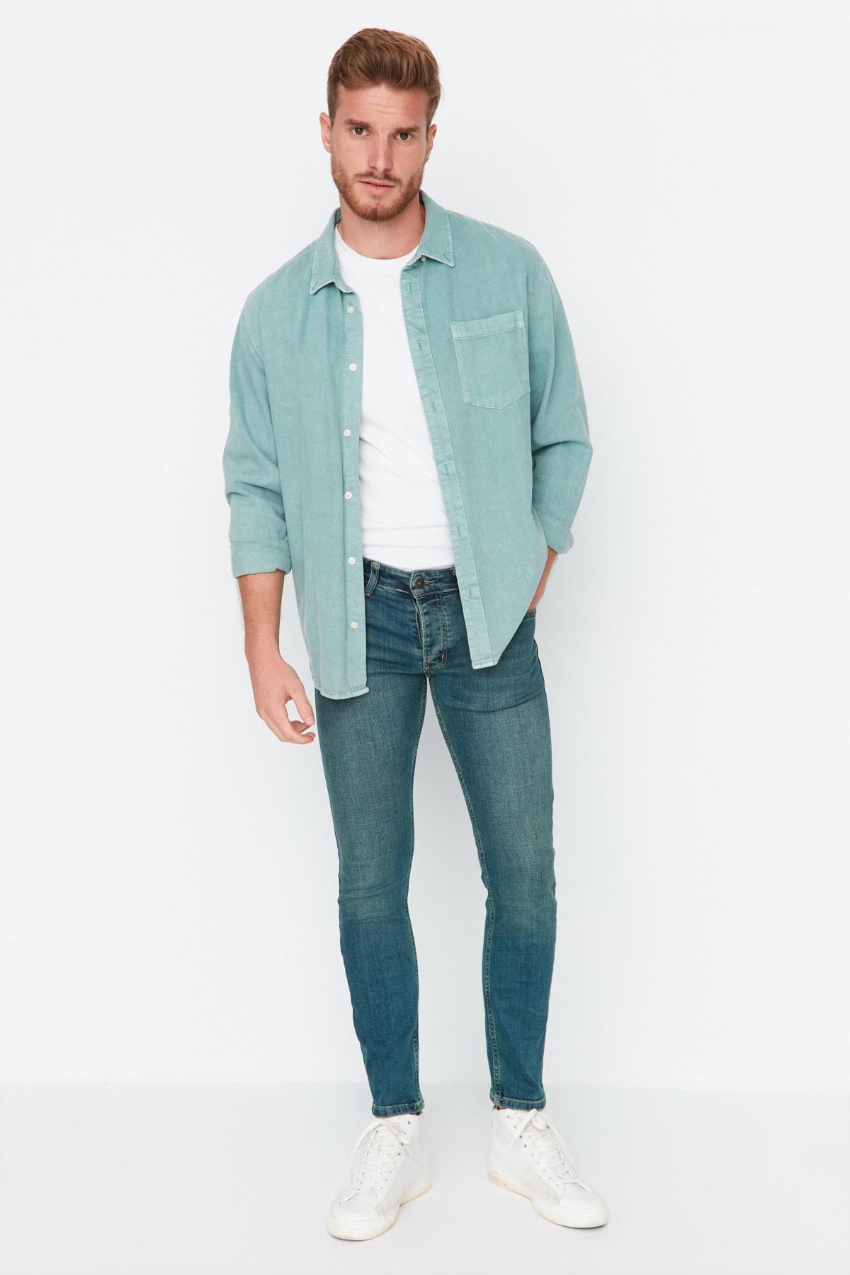 Blue Skinny Mid Waist Jeans, Blue, large image number 3