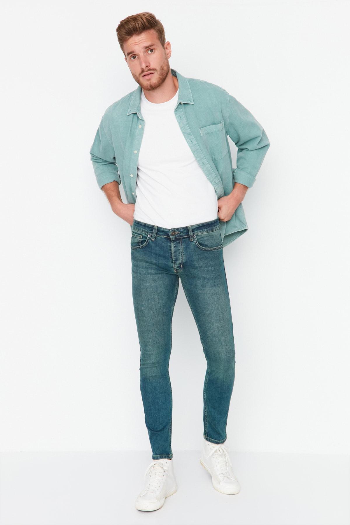 Blue Skinny Mid Waist Jeans, Blue, large image number 4