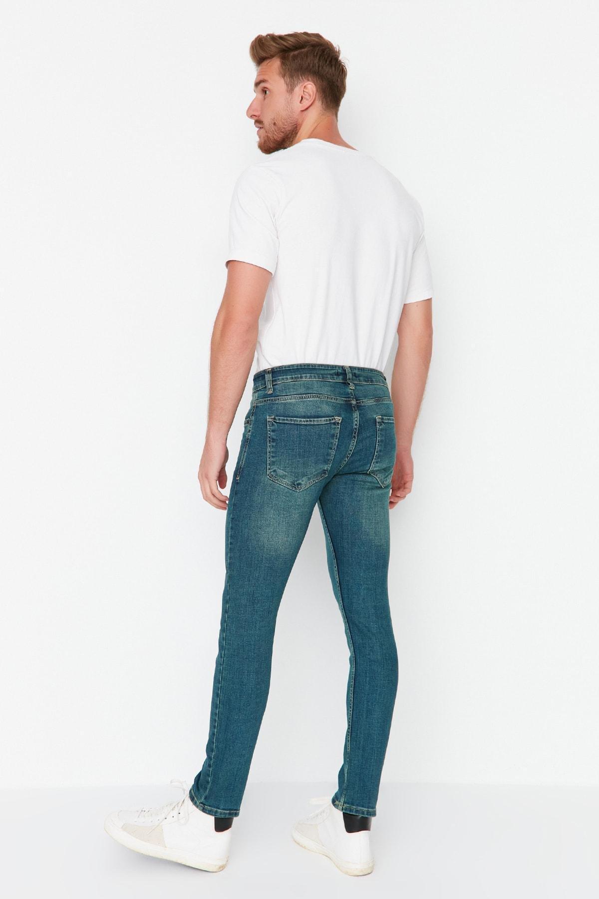 Blue Skinny Mid Waist Jeans, Blue, large image number 5