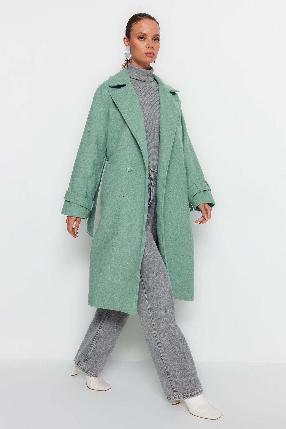 Green Double Breasted Coat, , large image number 0