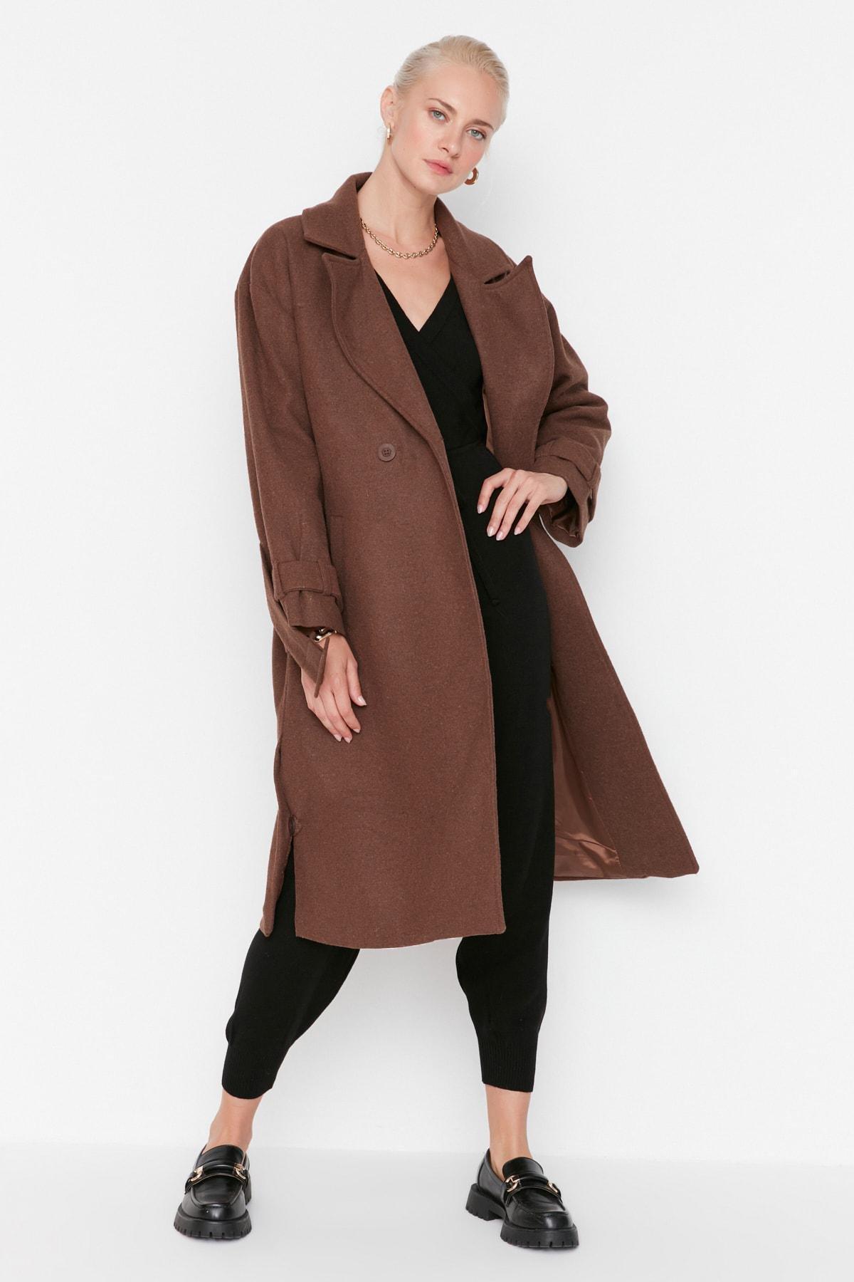 Mink Oversize Wide-Cut Belted Long Wool Cachet Coat TWOAW22KB0015, Single, , large image number 1