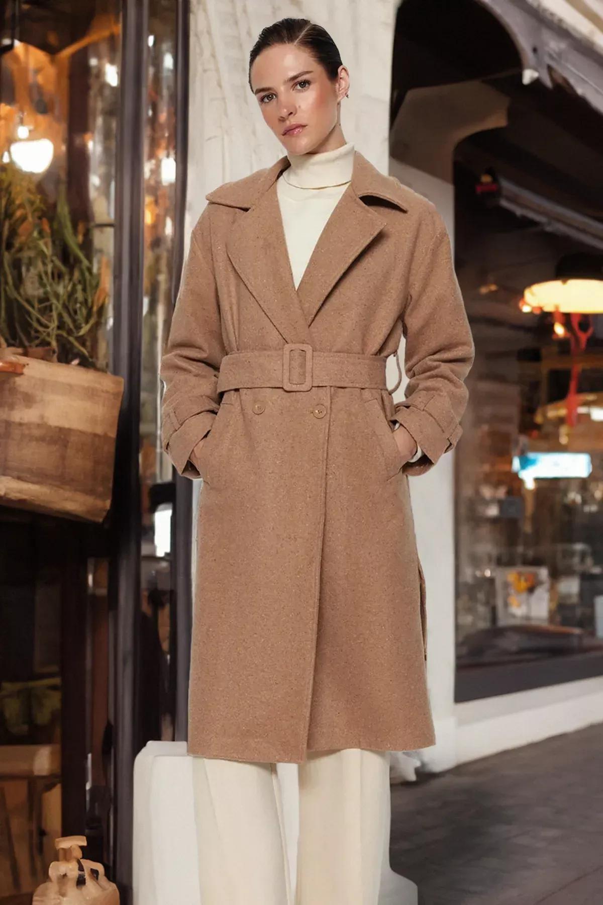 Grey Oversized Belted Long Wool Coat, , large image number 2