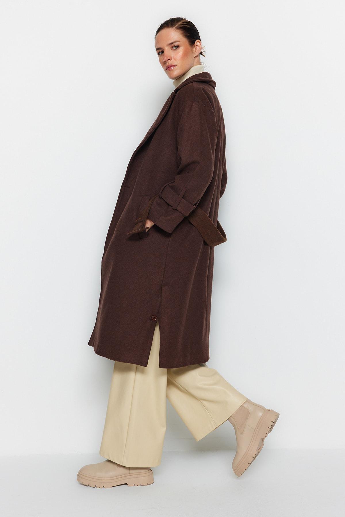 Mink Oversize Wide-Cut Belted Long Wool Cachet Coat TWOAW22KB0015, Single, , large image number 5