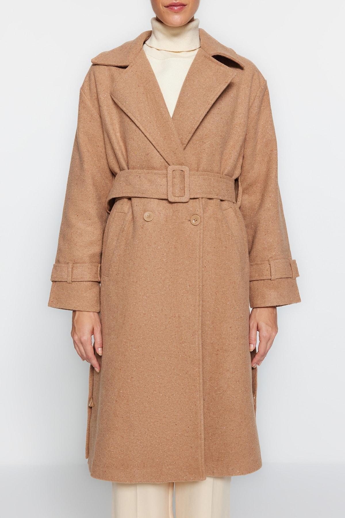 Mink Oversize Wide-Cut Belted Long Wool Cachet Coat TWOAW22KB0015, Single, , large image number 8