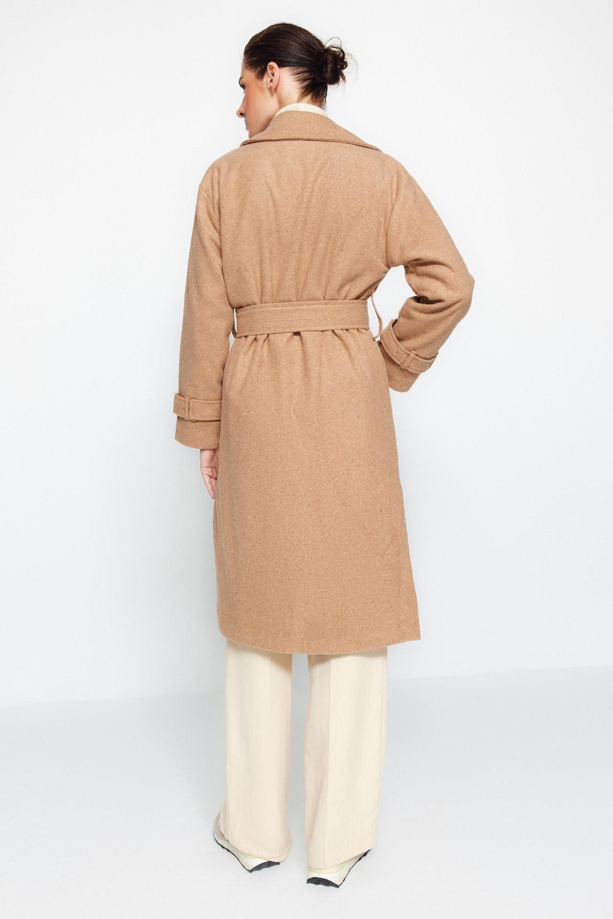 Mink Oversize Wide-Cut Belted Long Wool Cachet Coat TWOAW22KB0015, Single, , large image number 10