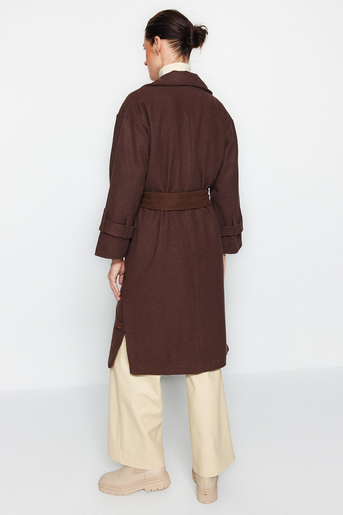 Mink Oversize Wide-Cut Belted Long Wool Cachet Coat TWOAW22KB0015, Single, , large image number 11