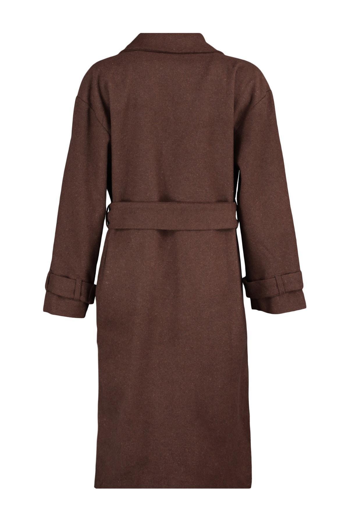 Mink Oversize Wide-Cut Belted Long Wool Cachet Coat TWOAW22KB0015, Single, , large image number 12