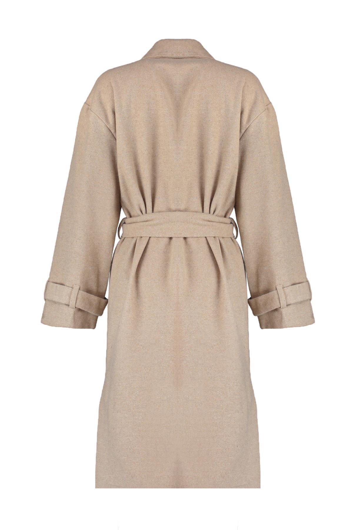 Mink Oversize Wide-Cut Belted Long Wool Cachet Coat TWOAW22KB0015, Single, , large image number 13