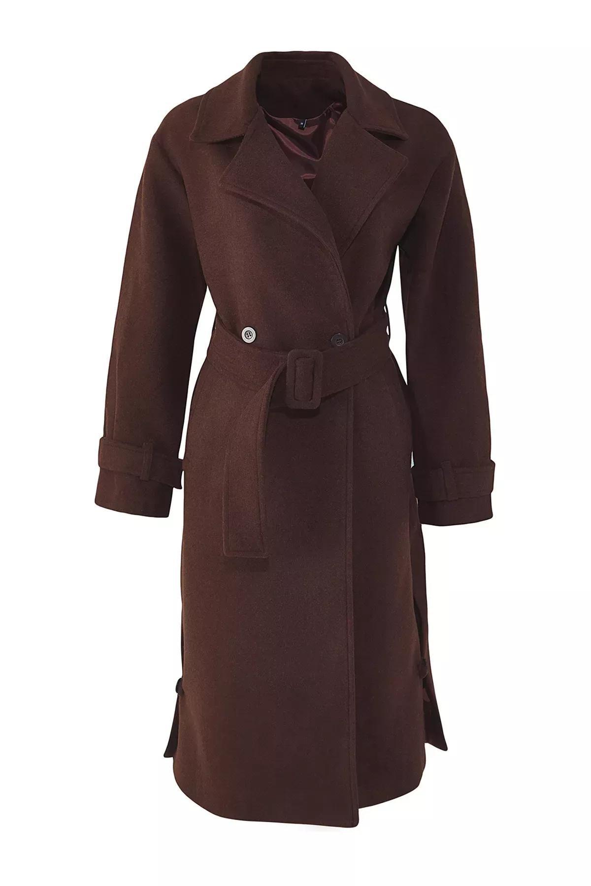 Grey Oversized Belted Long Wool Coat, , large image number 14
