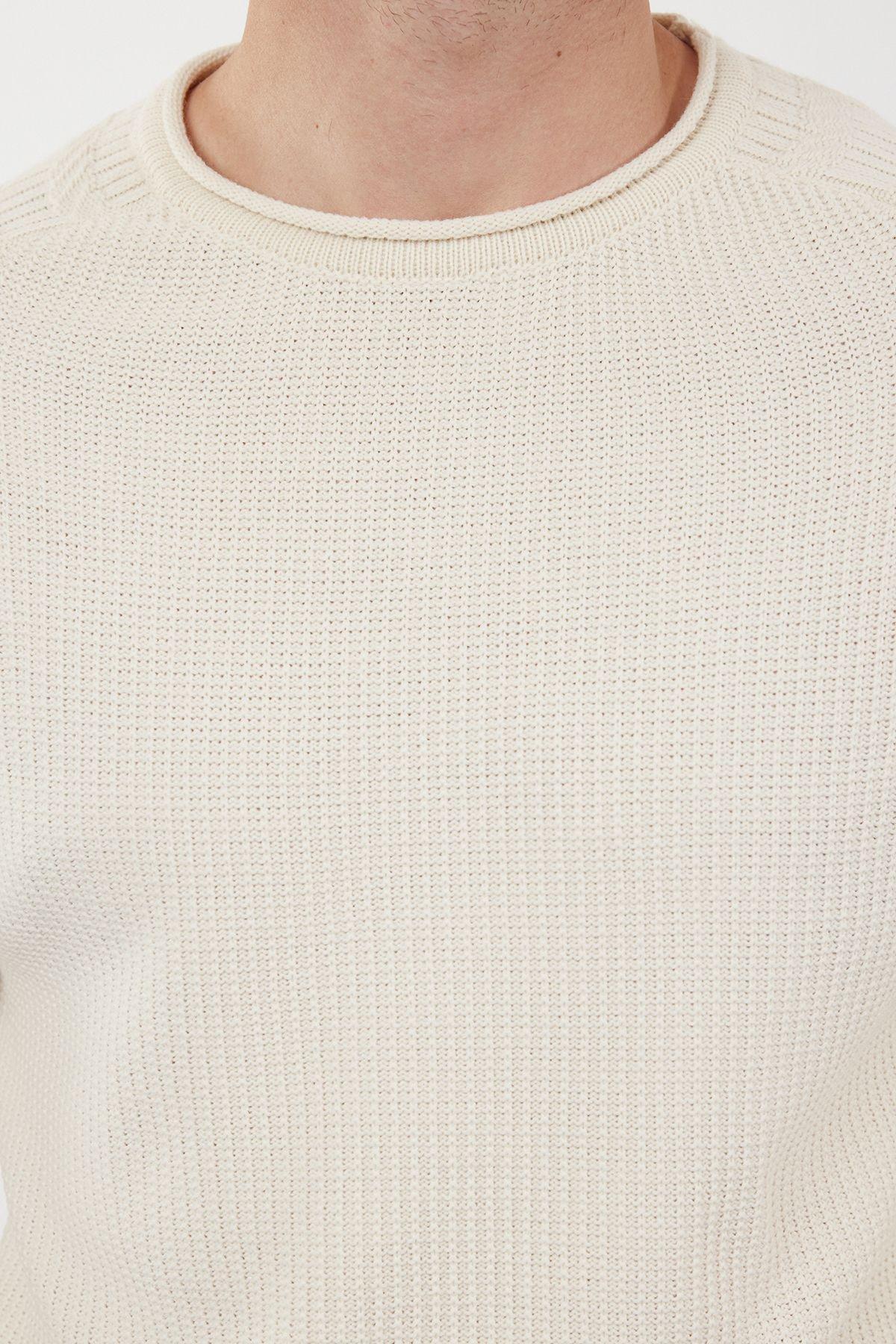 Beige Slim Crew Neck Sweater, Ecru, large image number 3