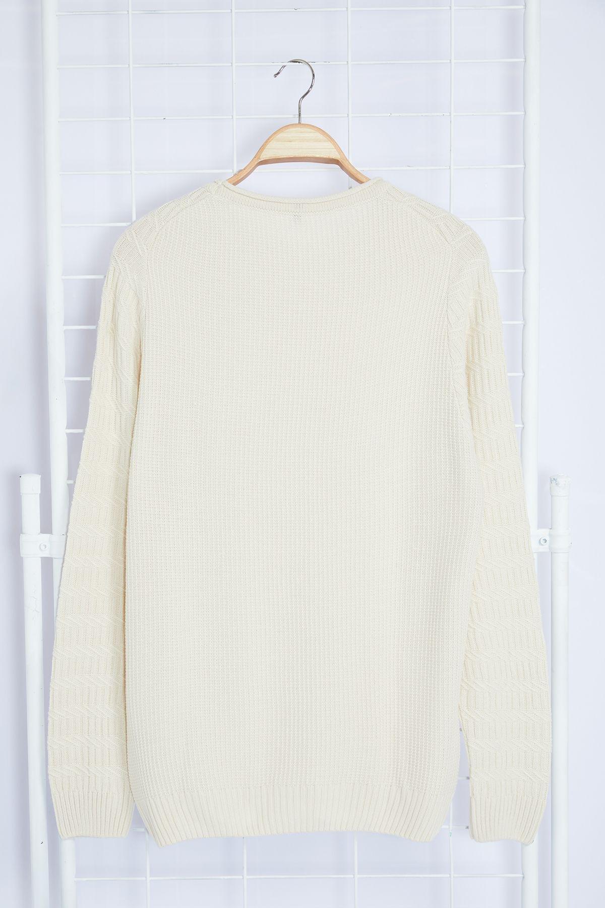 Beige Slim Crew Neck Sweater, Ecru, large image number 6