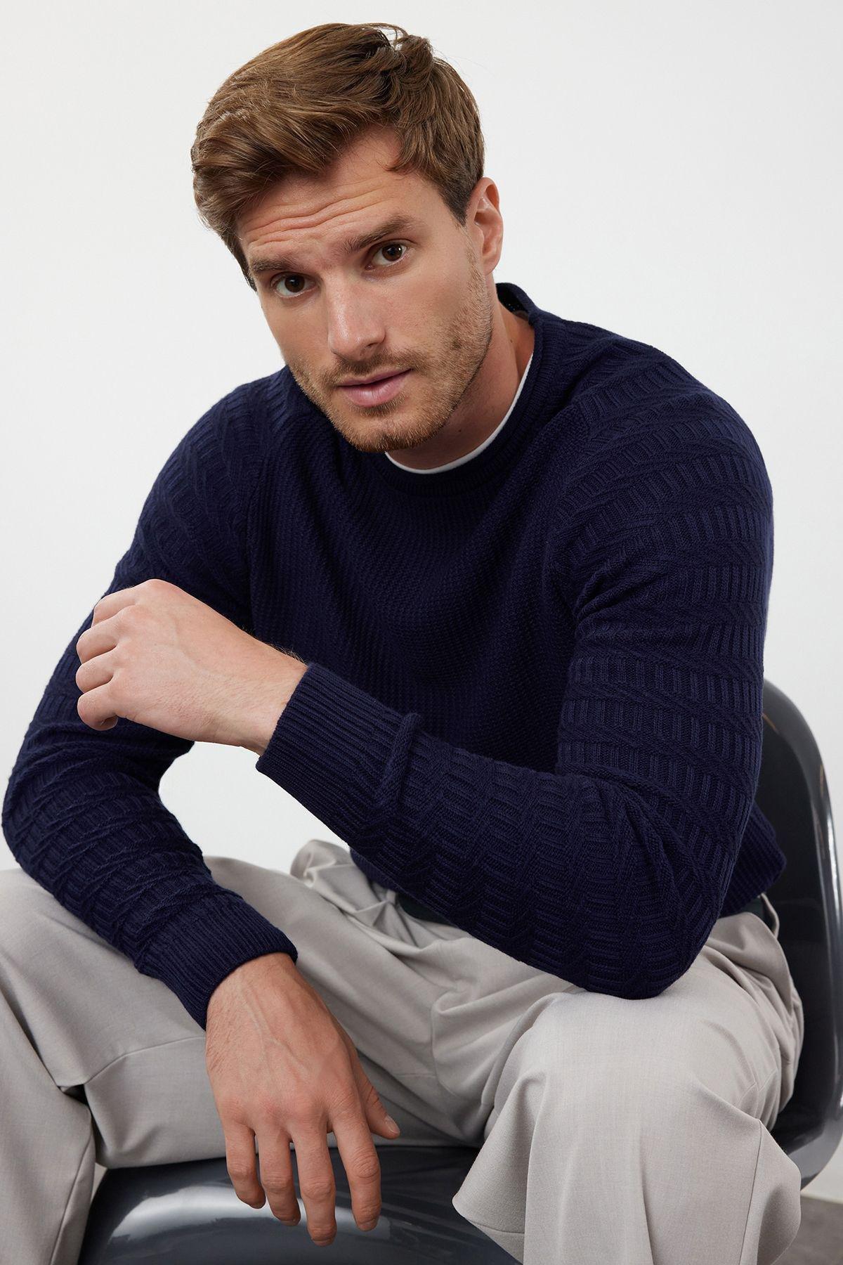 Blue  Slim Fit Sweater, Navy blue, large image number 0