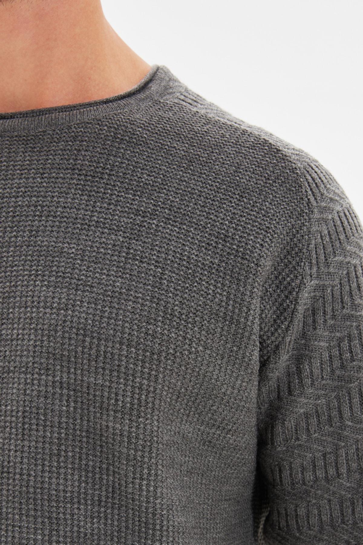 Gray Textured Patterned Knitwear Sweater, , large image number 2