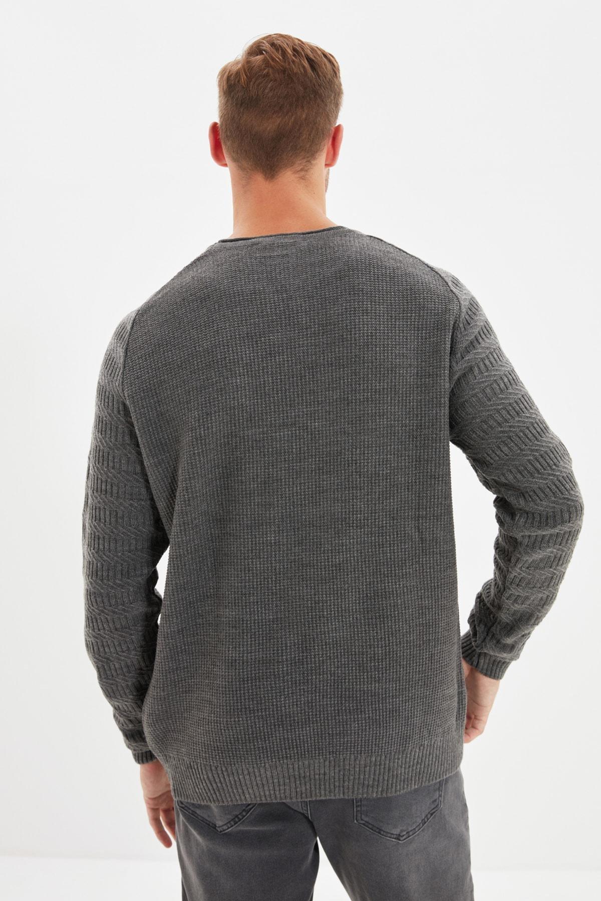Gray Textured Patterned Knitwear Sweater, , large image number 4