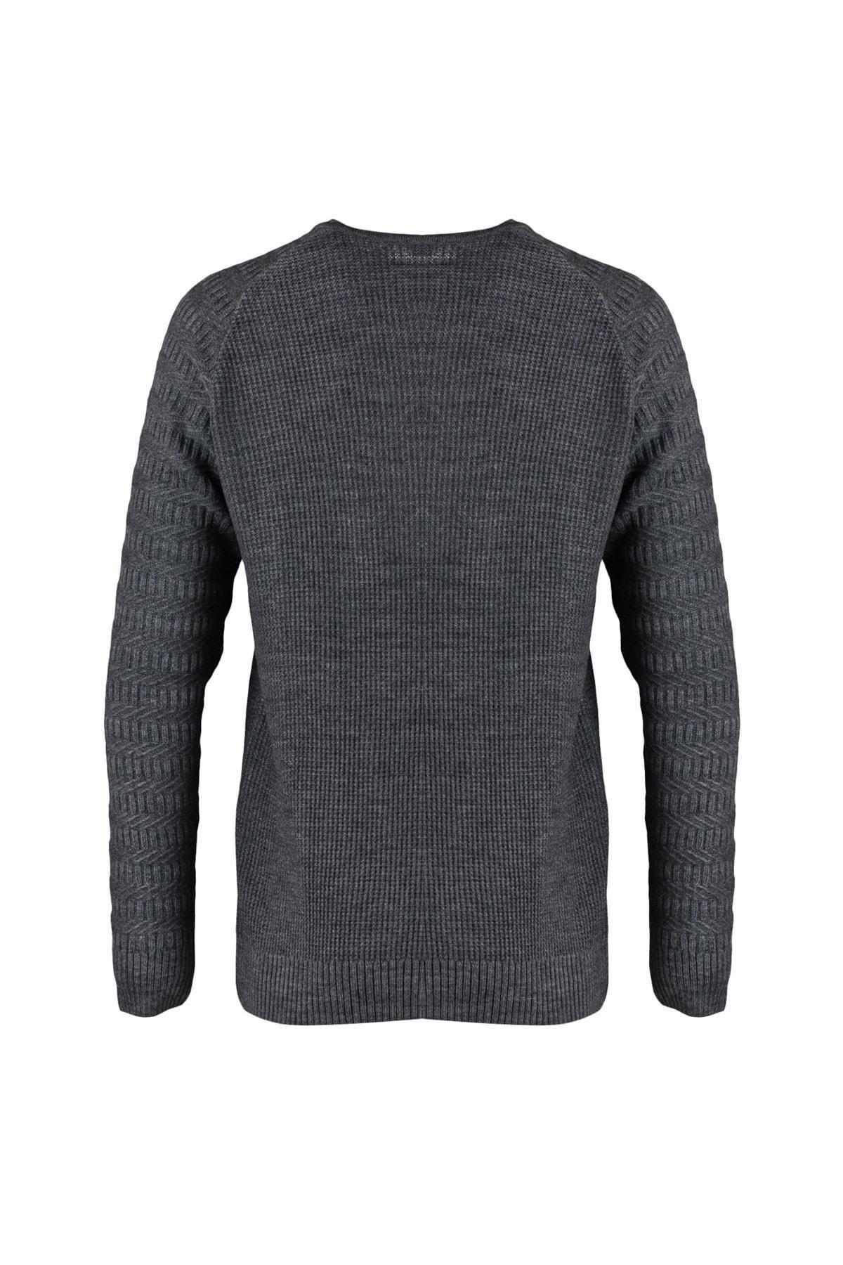 Gray Textured Patterned Knitwear Sweater, , large image number 5