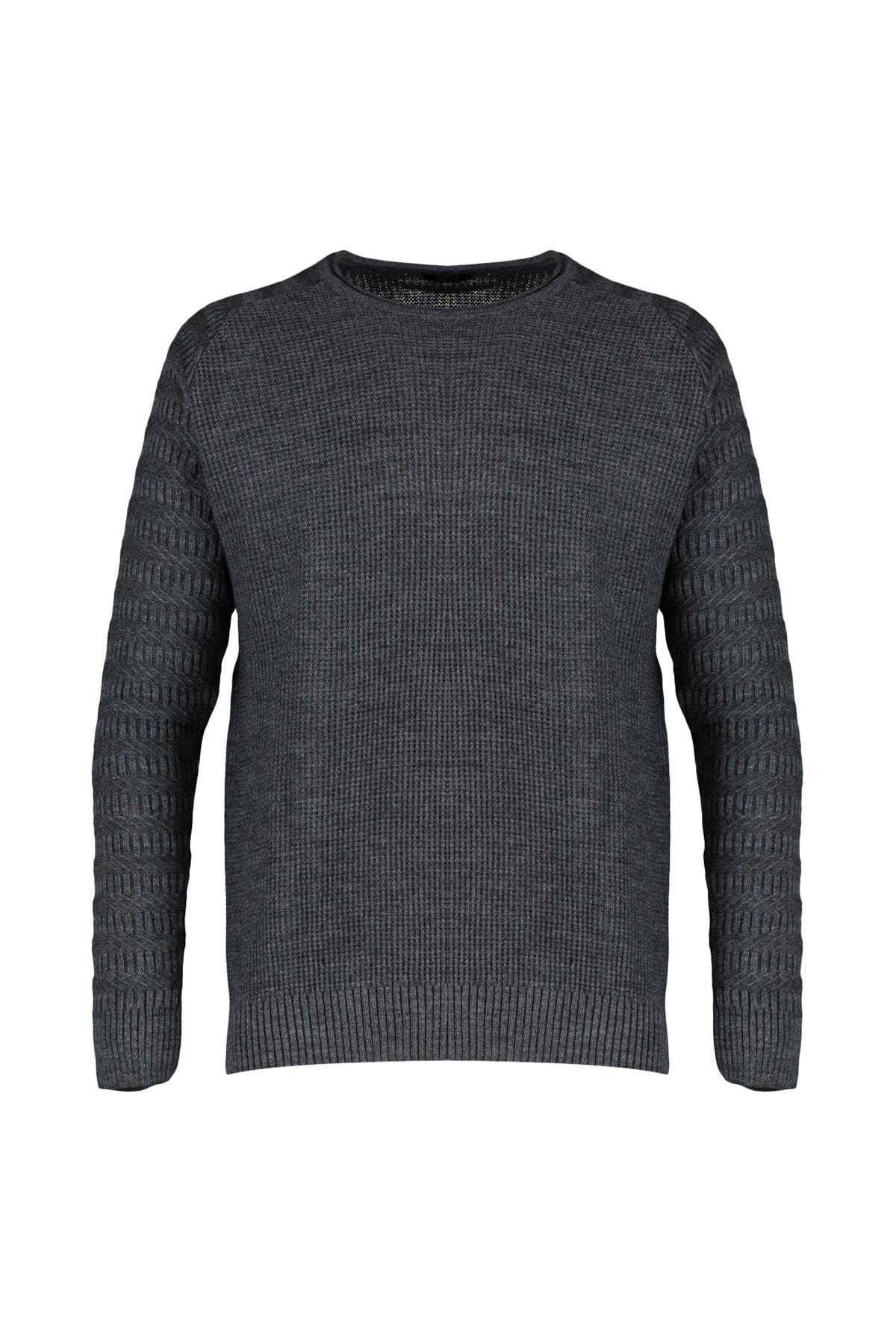 Gray Textured Patterned Knitwear Sweater, , large image number 6
