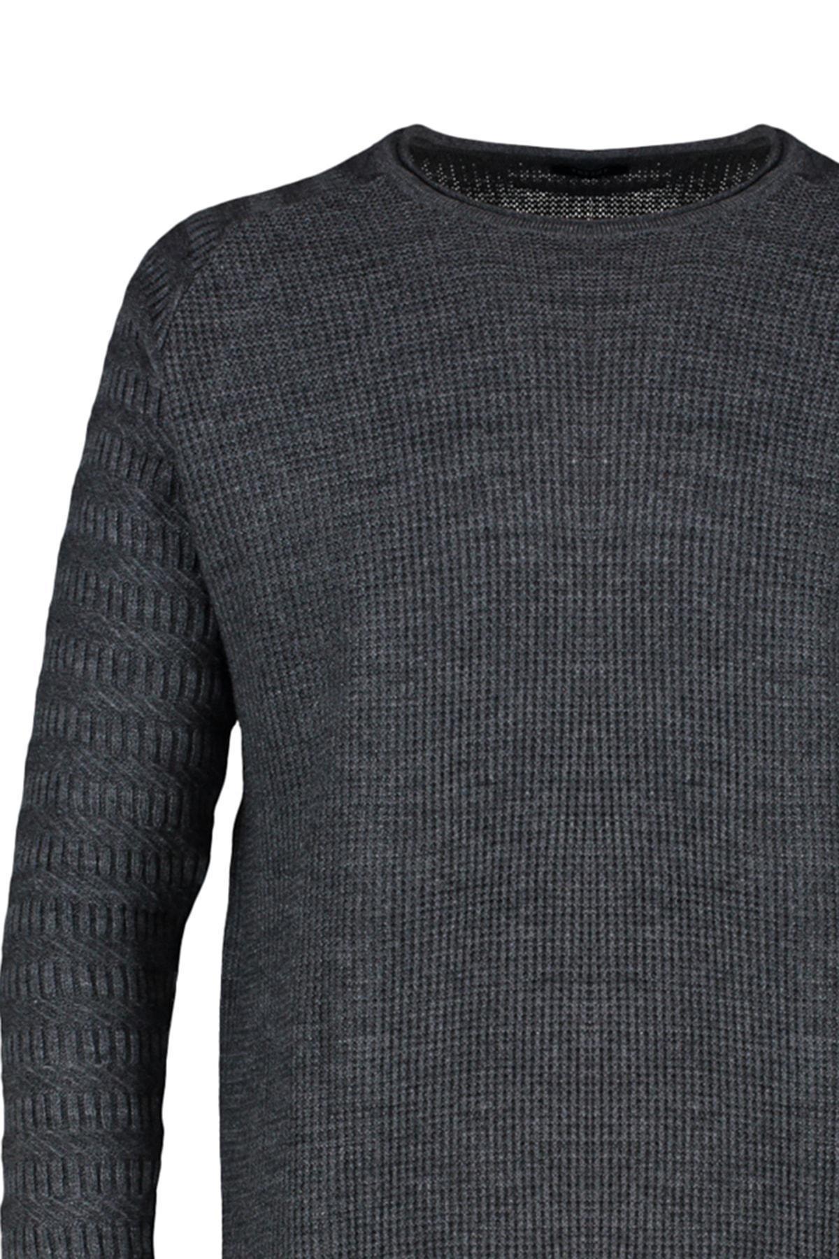 Gray Textured Patterned Knitwear Sweater, , large image number 7