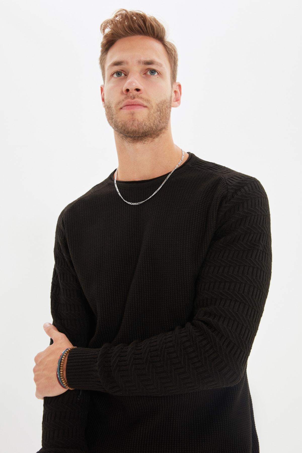 Black Slim Crew Neck Sweater, Black, large image number 2