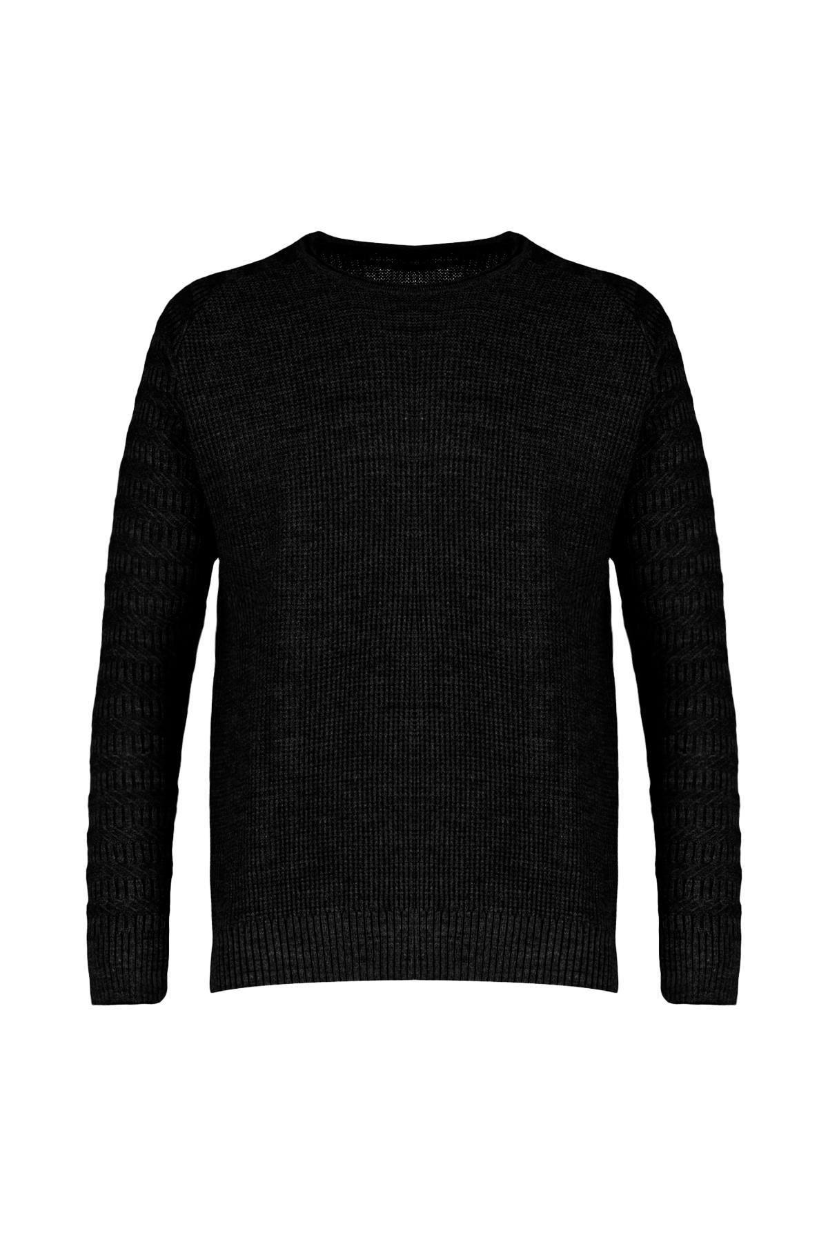 Black Slim Crew Neck Sweater, Black, large image number 6