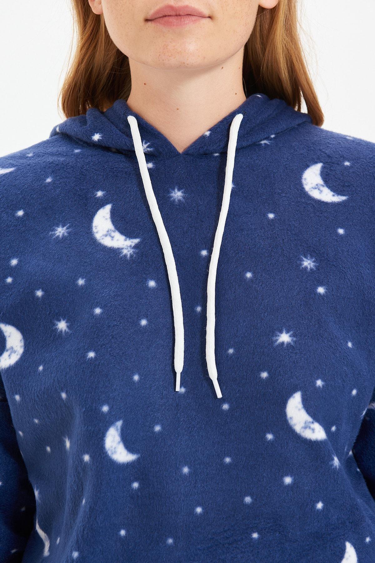 Blue Printed Hooded Pyjama Set, , large image number 3