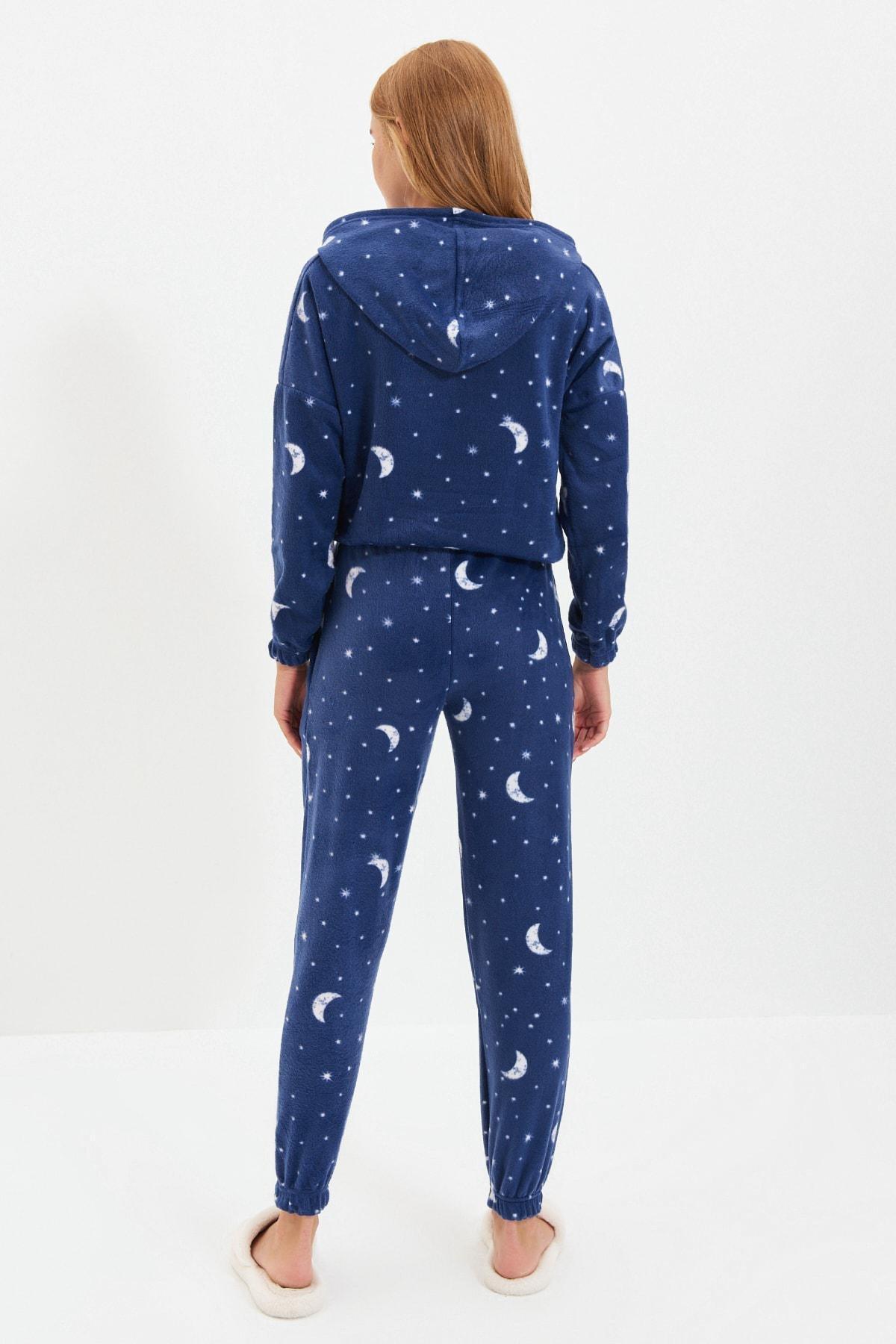 Blue Printed Hooded Pyjama Set, , large image number 4