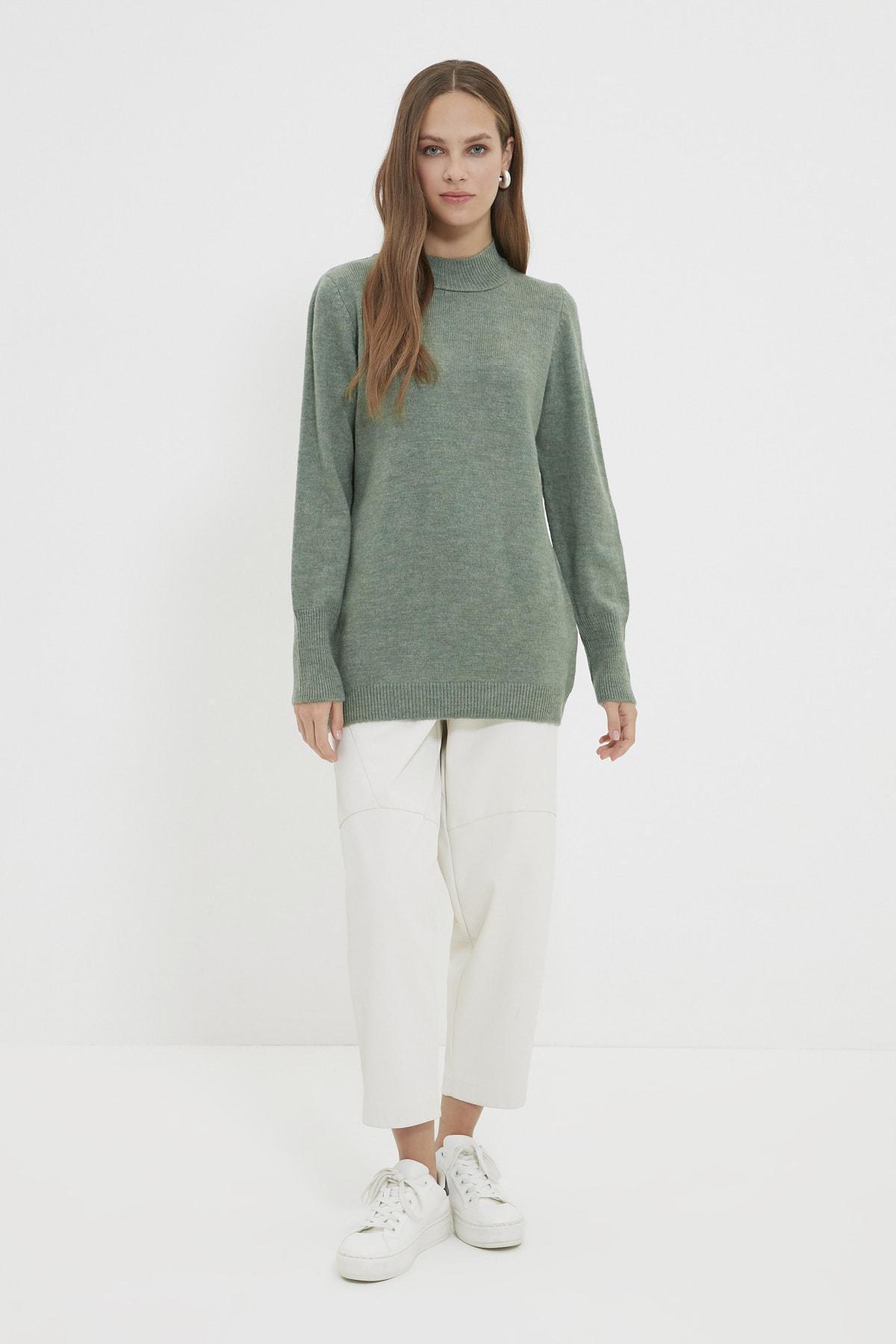 Green Stand-Up Collar Knitwear Sweater, , large image number 2