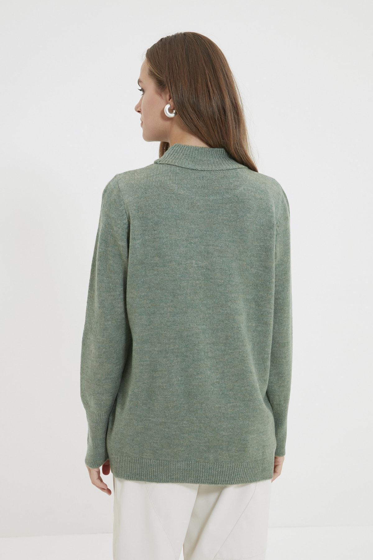 Green Stand-Up Collar Knitwear Sweater, , large image number 4