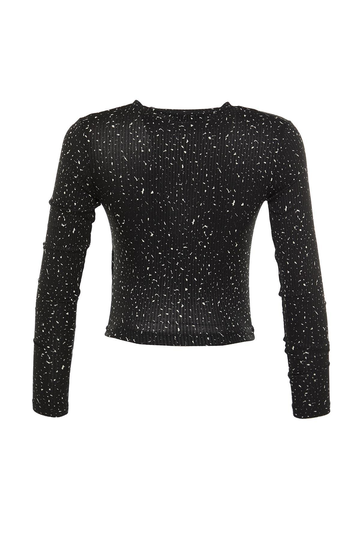 Black Animal Print Crew Neck Blouse, , large image number 5