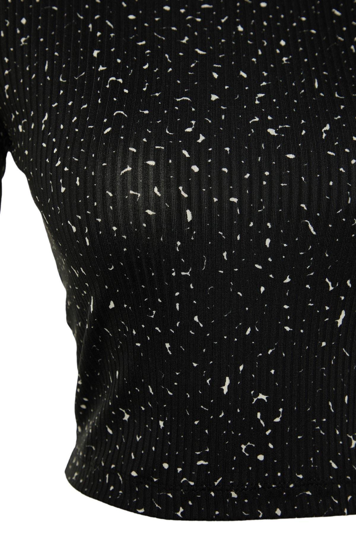 Black Animal Print Crew Neck Blouse, , large image number 6