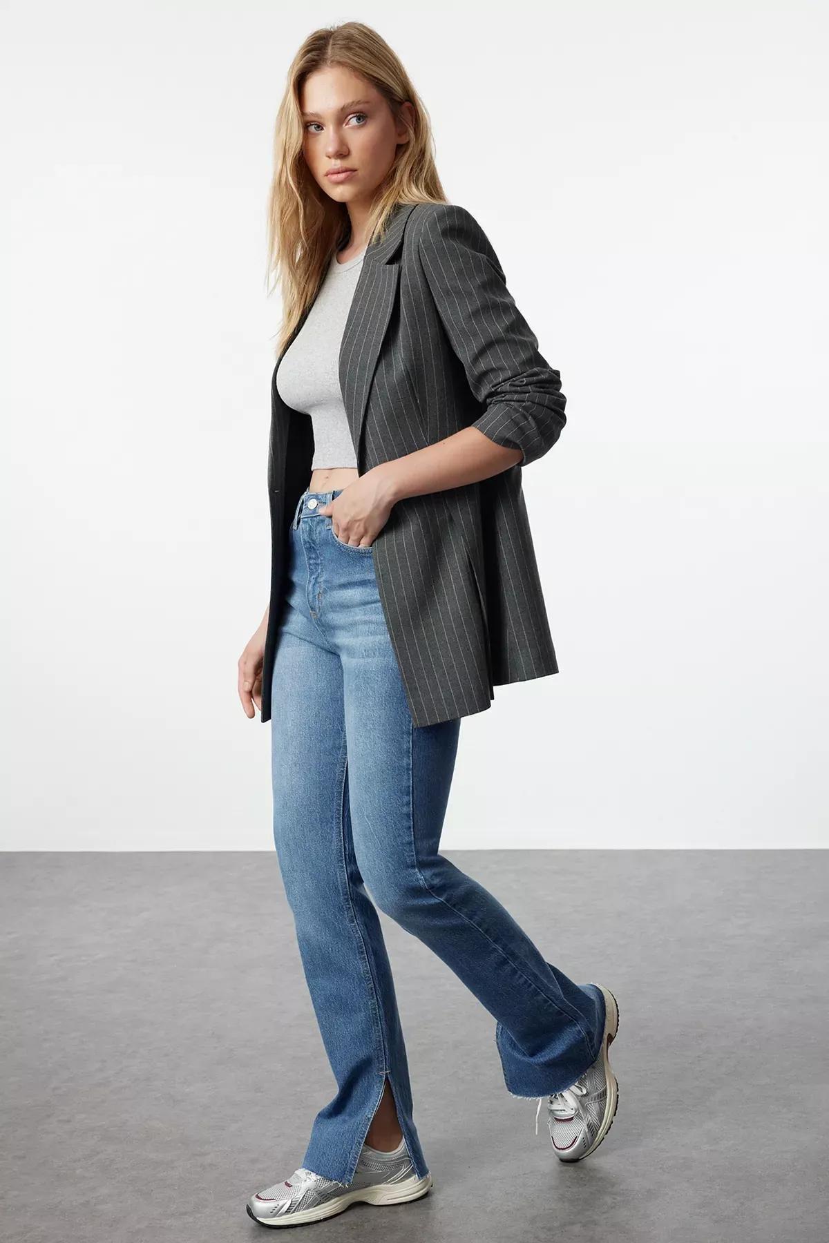 Blue Flare Bootcut Jeans, Dark blue, medium