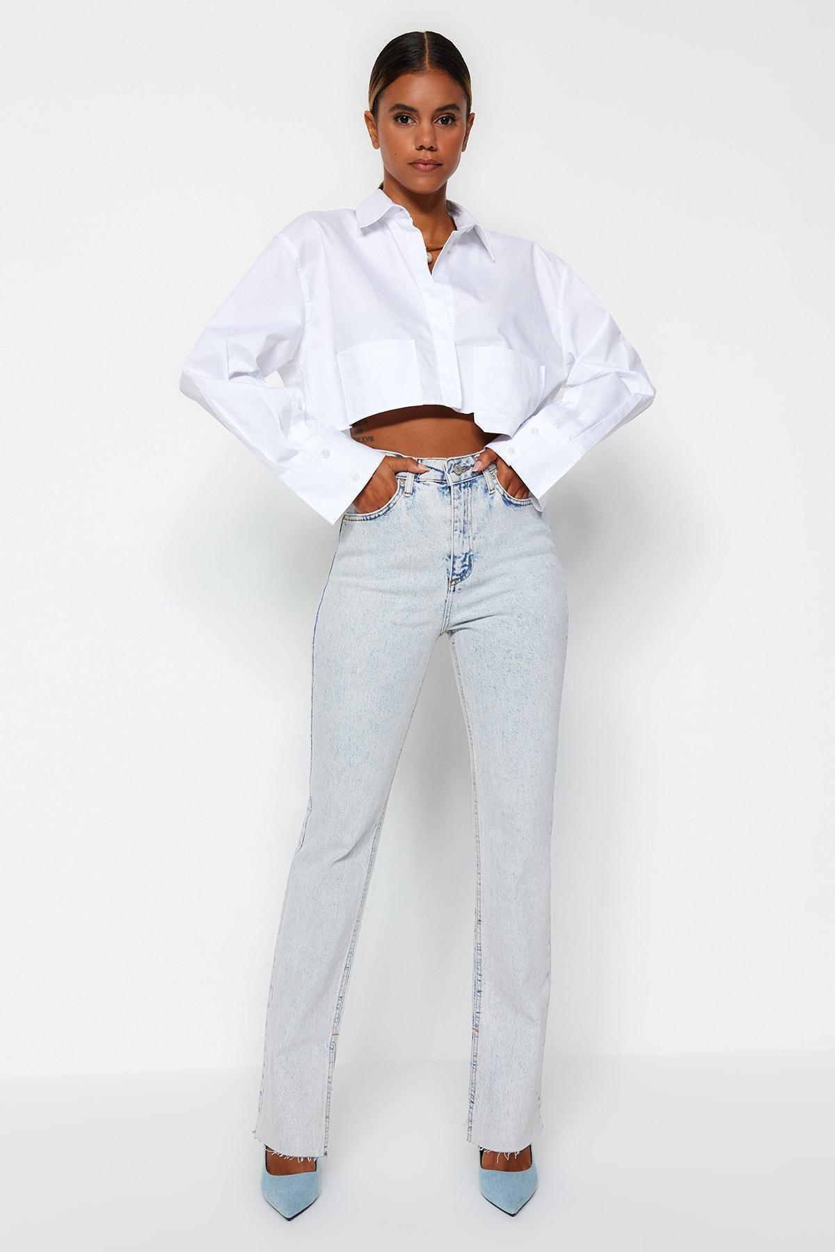 Blue Denim Bootcut Jeans, Blue, large image number 6